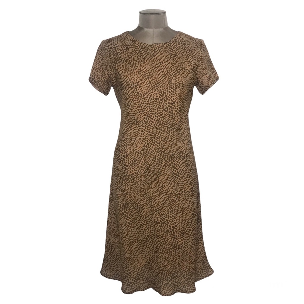 Vintage 90s Mini Leopard Print Midi Dress By Ice Size Medium Large